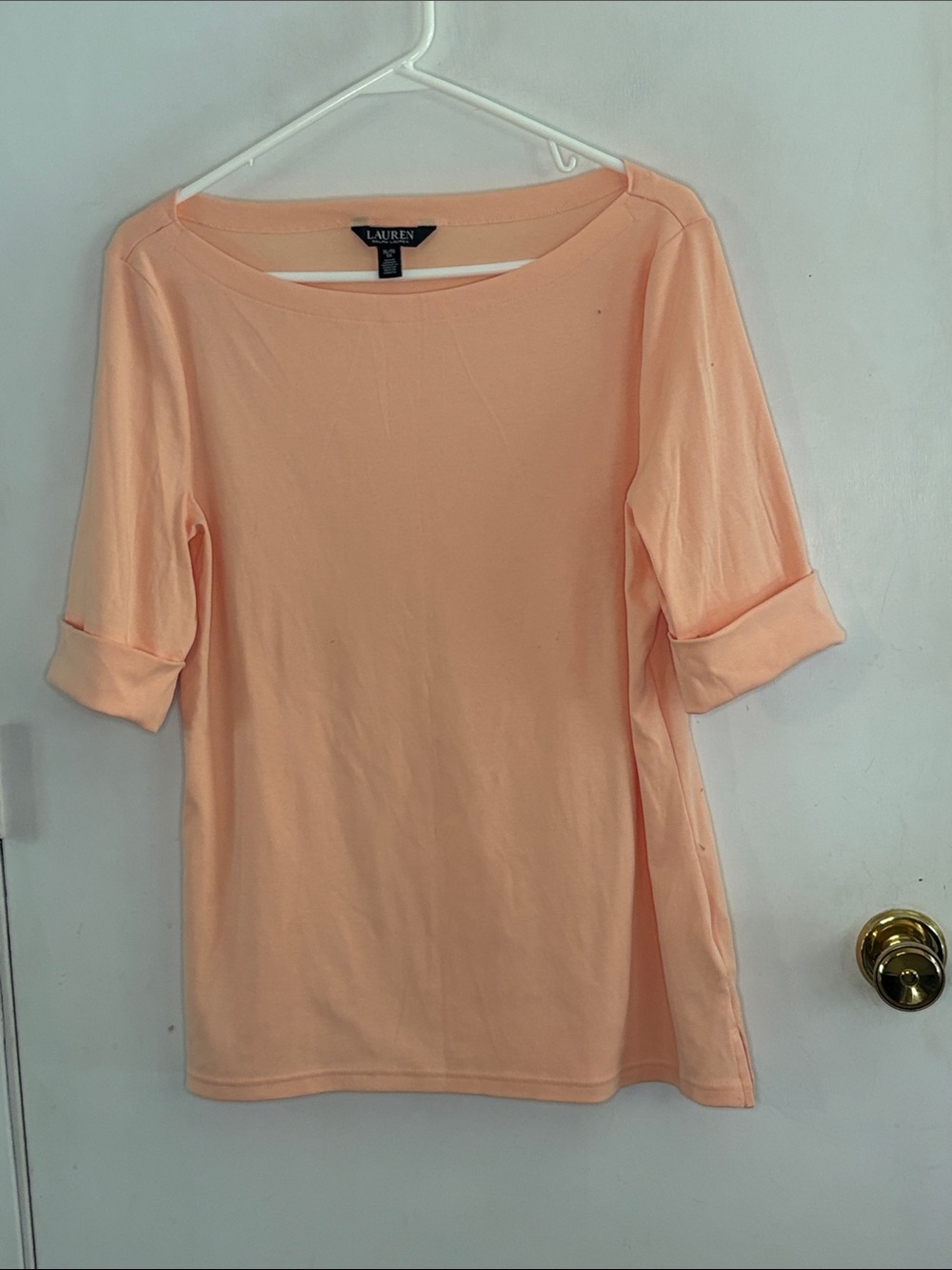 Ralph Lauren Black Label peach short cuffed sleeve knit top Size XL